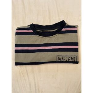 Welcome Skateboards Striped Long Sleeve Tee Men's S Skate Streetwear Olive Pink